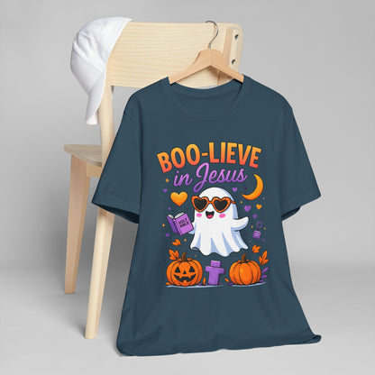 Boo-lieve in Jesus Shirt – Pastel Ghost Funny Christian Halloween Faith Tee