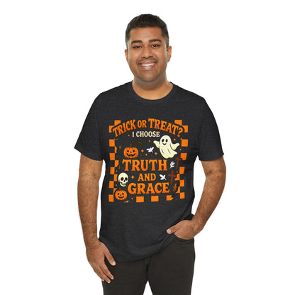 Trick or Treat I Choose Truth and Grace Shirt – Christian Halloween Faith Tee