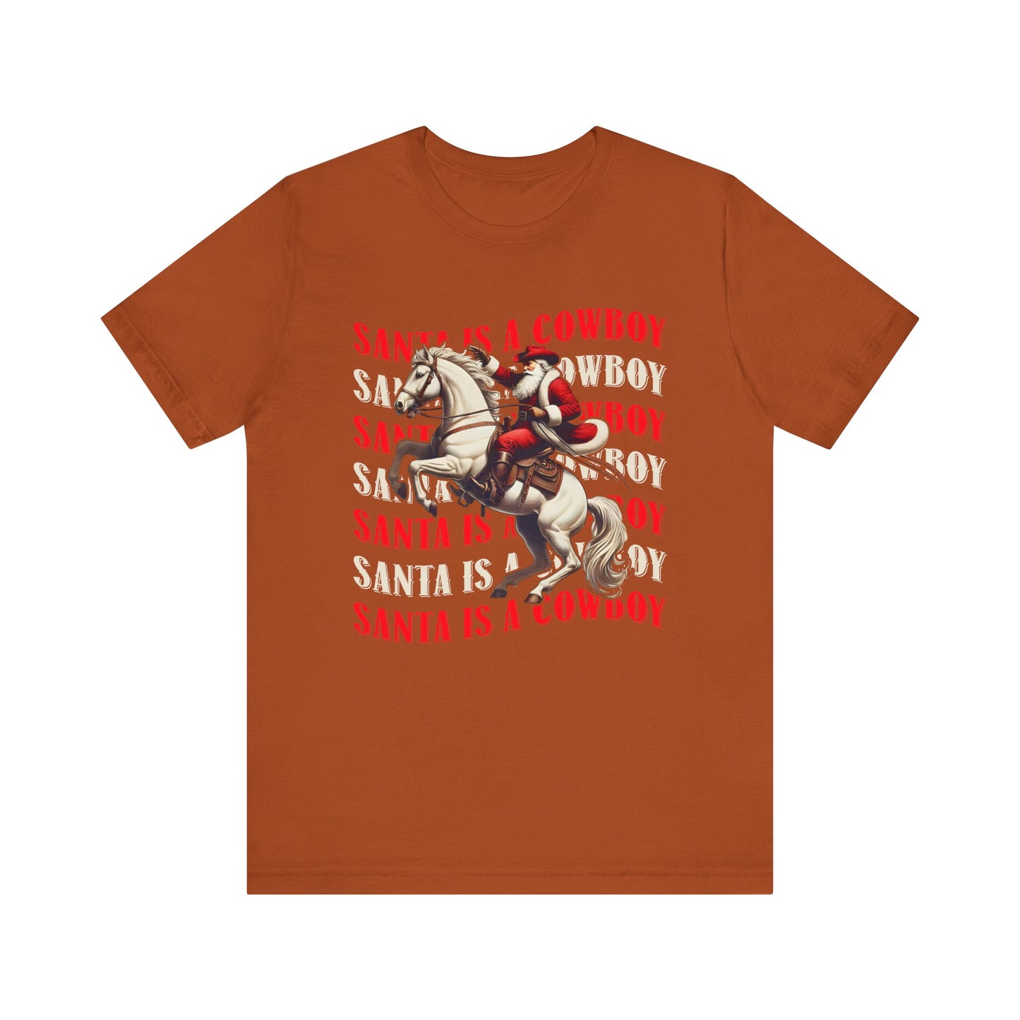 Santa Is a Cowboy Shirt – Western Christmas Tee, Texas Horseback Santa Claus