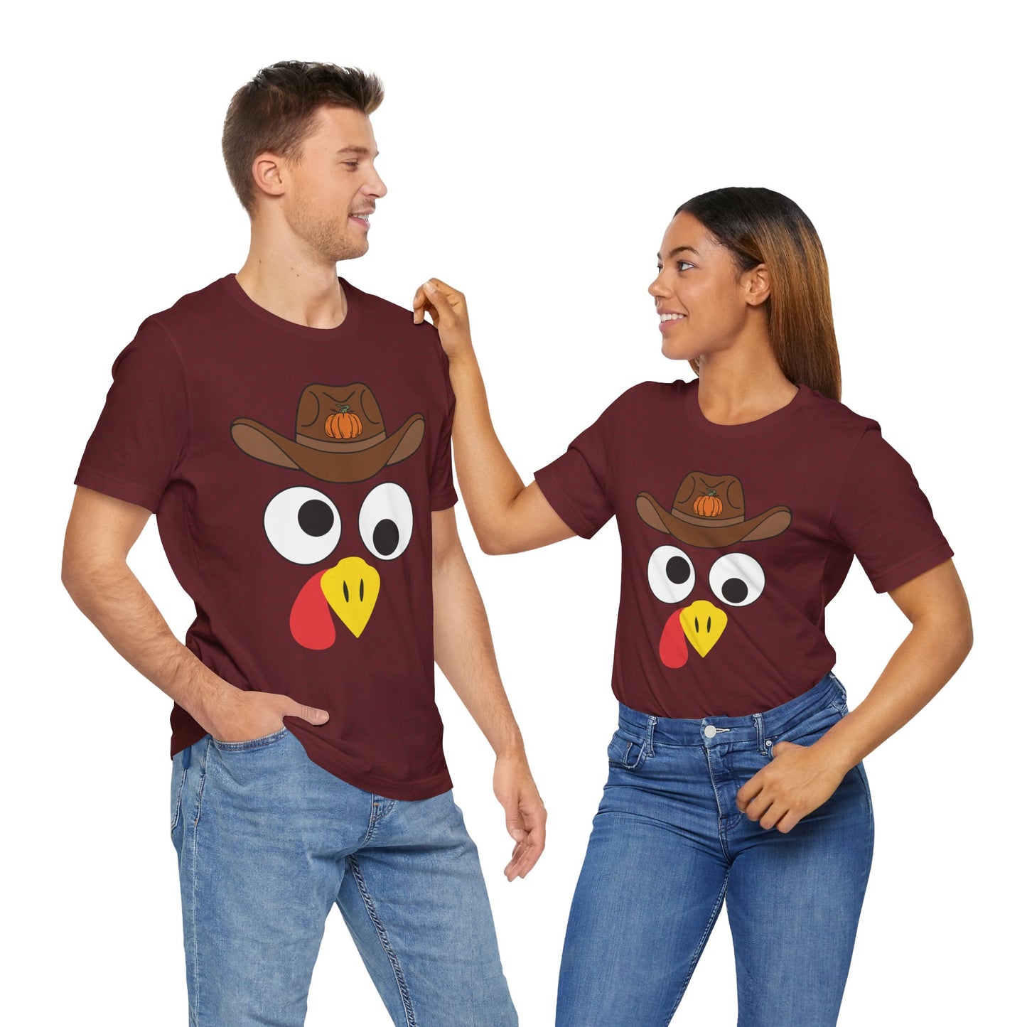 Thanksgiving Couples Turkey Face Shirt – Funny Cowboy & Cowgirl Matching Tee