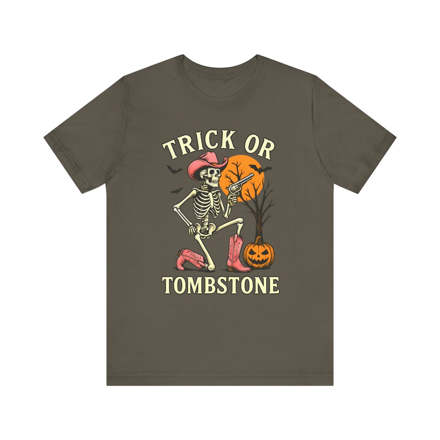 Trick or Tombstone Shirt Funny Skeleton Cowboy Halloween Tee, Spooky Western Rodeo Outfit