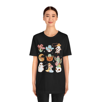 Western Halloween Cowboy Alien Rodeo Skull Spooky Ghost Kids T-Shirt