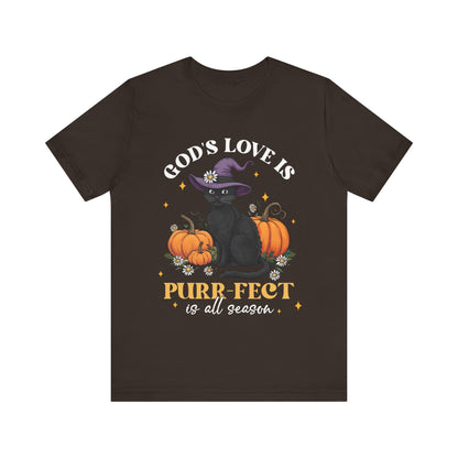 God’s Love Is Purr-fect Shirt – Cute Christian Black Cat Pumpkin Fall Faith Tee