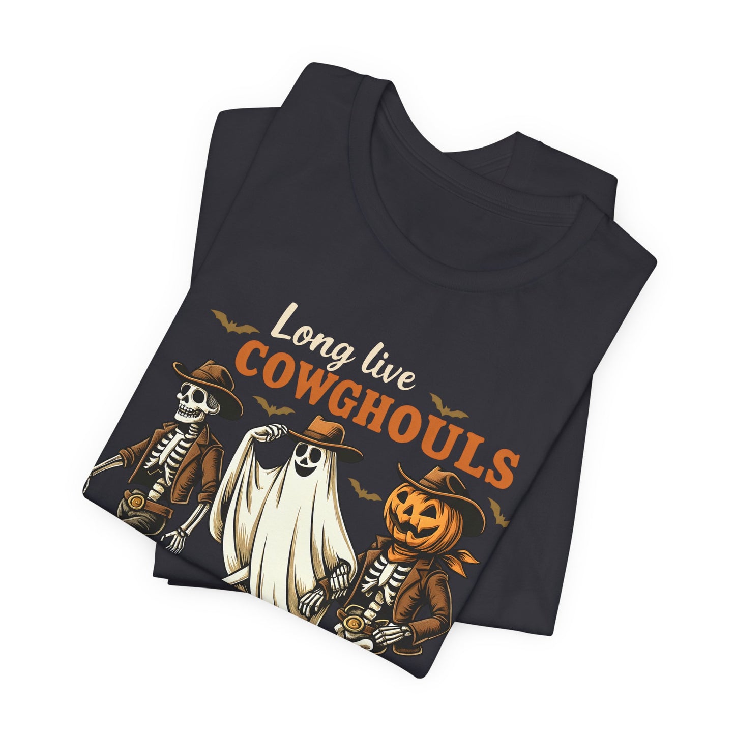 Long Live Cowghouls Shirt Western Halloween Skeleton Ghost Pumpkin Tee, Spooky Cowgirl Fall Outfit