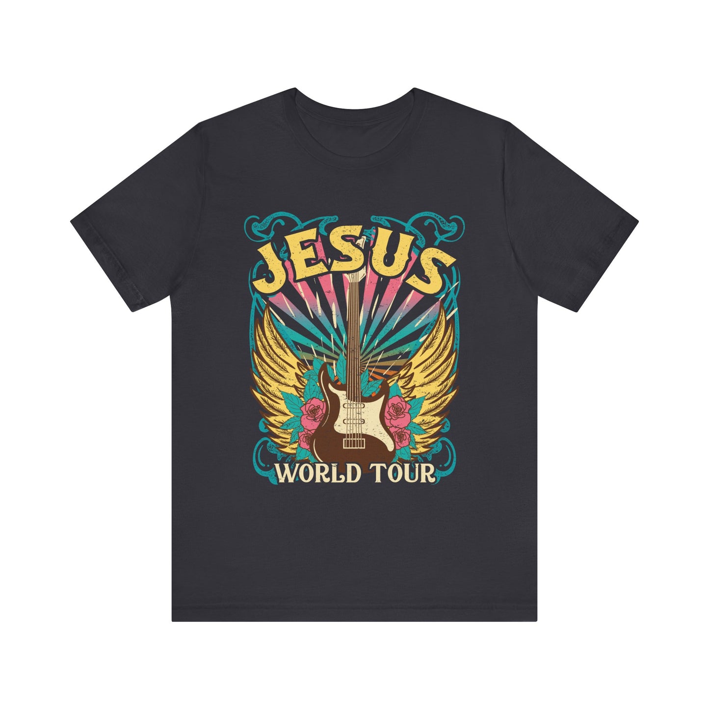 Jesus World Tour Shirt – Retro 70s 80s Rock Concert Guitar Christian Tee