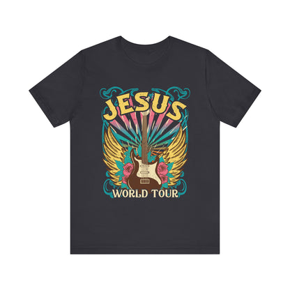 Jesus World Tour Shirt – Retro 70s 80s Rock Concert Guitar Christian Tee