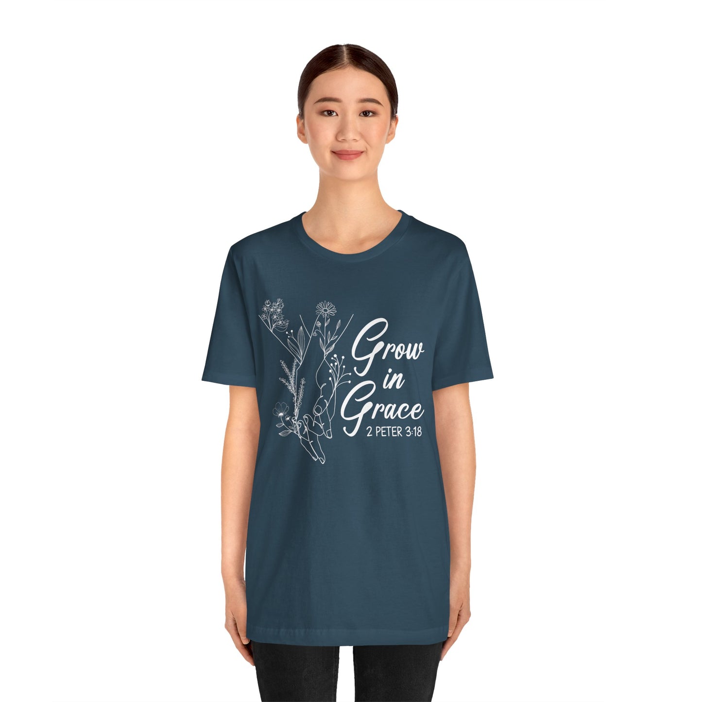 Grow in Grace Shirt – 2 Peter 3:18 Floral Christian Faith Bible Verse Tee