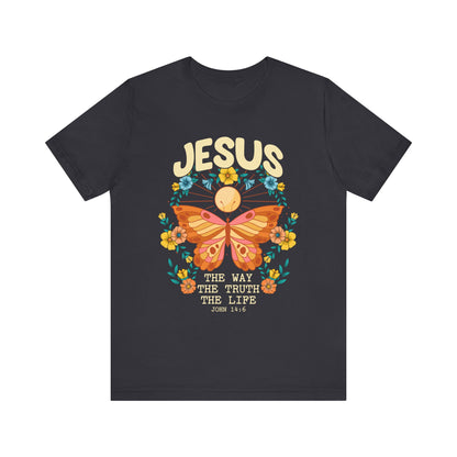 Jesus Butterfly Wildflower Shirt – John 14:6 Scripture Floral Christian Tee