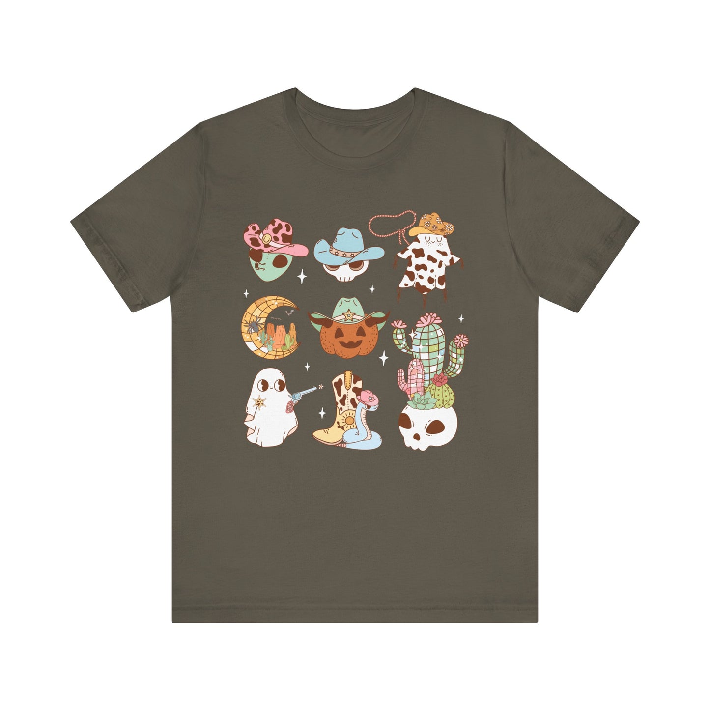 Western Halloween Cowboy Alien Rodeo Skull Spooky Ghost Kids T-Shirt