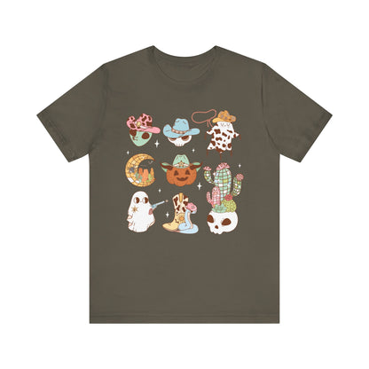 Western Halloween Cowboy Alien Rodeo Skull Spooky Ghost Kids T-Shirt