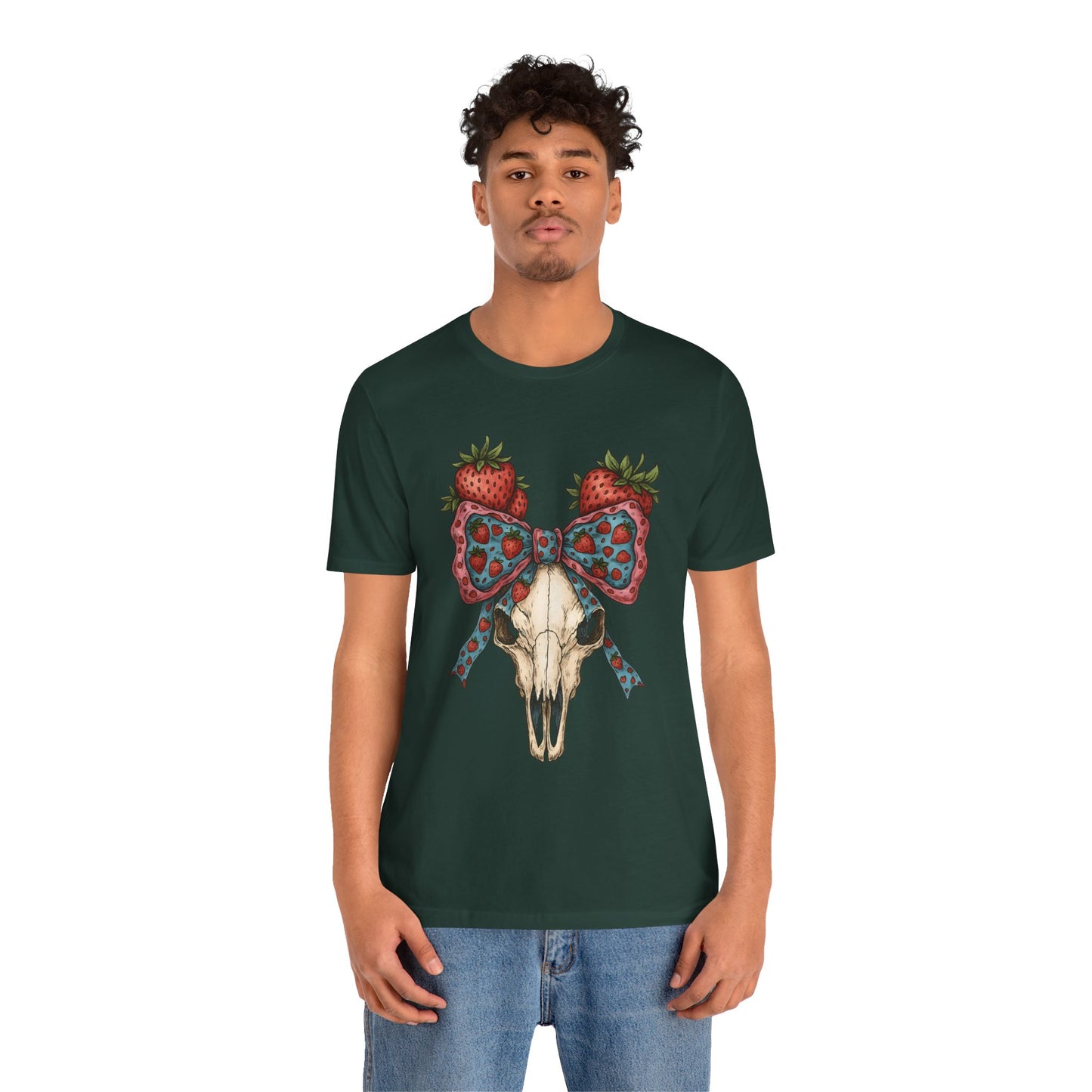 Retro Strawberry Cow Skull Shirt – Western Coquette Summer Vibes Tee