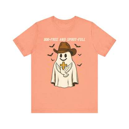 Boo Free and Spirit Full Shirt – Christian Ghost Cowboy Halloween Faith Tee