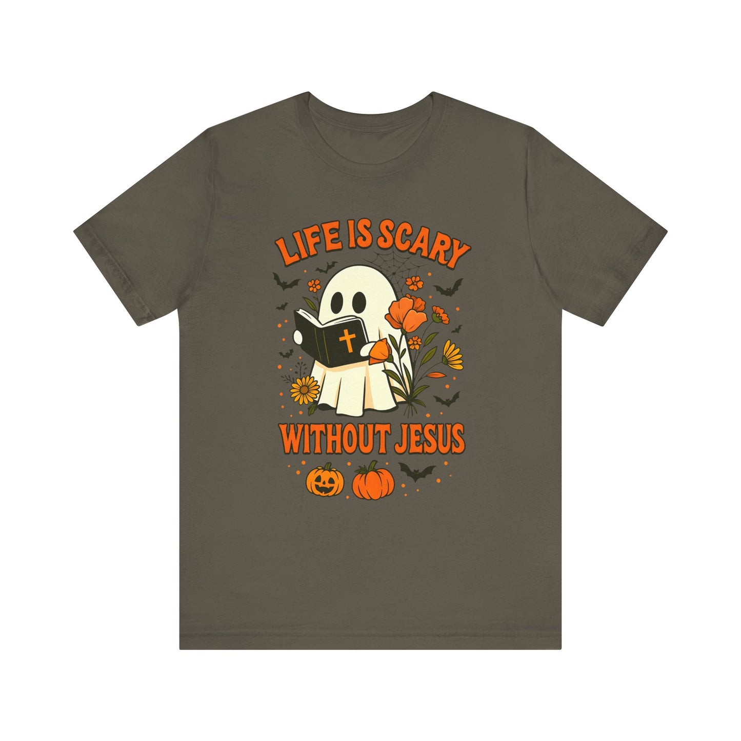 Life Is Scary Without Jesus Shirt – Cute Christian Ghost Halloween Tee
