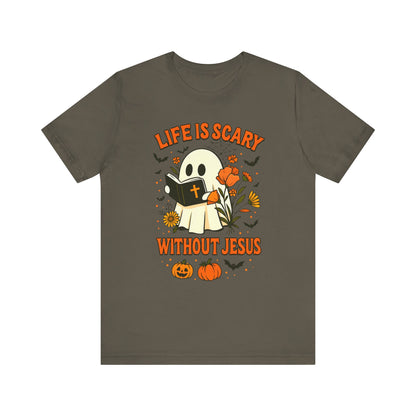 Life Is Scary Without Jesus Shirt – Cute Christian Ghost Halloween Tee