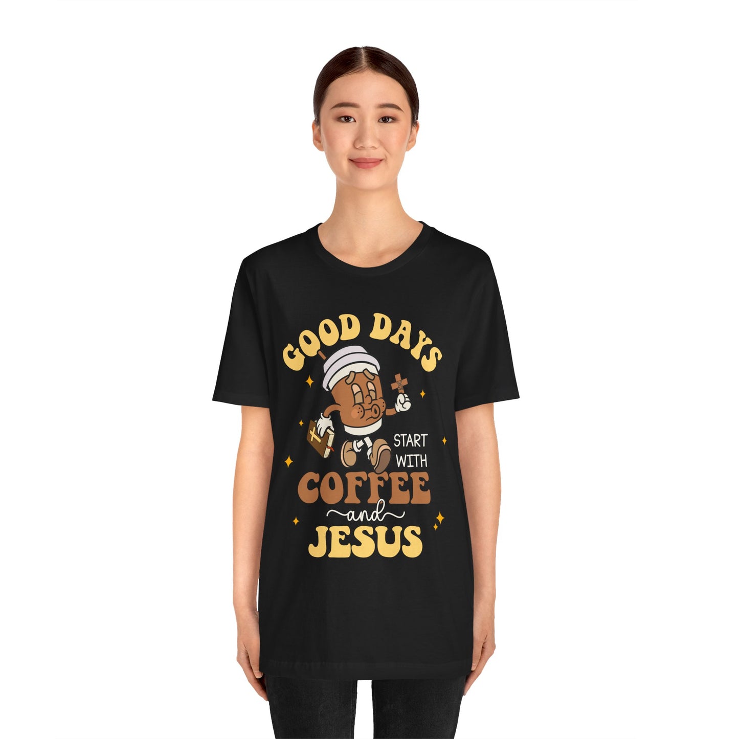 Good Days Start with Coffee & Jesus Shirt – Christian Groovy Prayer Tee