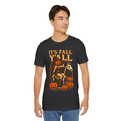 It’s Fall Y’all Shirt – Pumpkin Head Cowgirl Skeleton Horse Western Tee