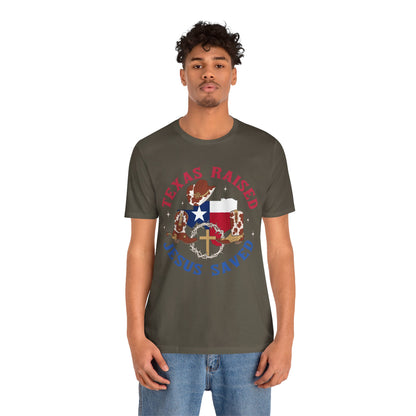 Southern Jesus Saved Shirt – Texas Raised Cowboy Christian Western Tee