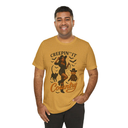 Creepin’ It Country Shirt – Spooky Cowgirl Pumpkin Western Halloween Tee