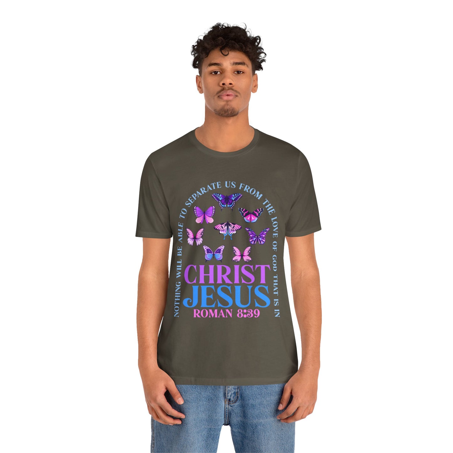 The Love of God in Christ Jesus Shirt – Boho Butterfly Romans 8:39 Faith Tee