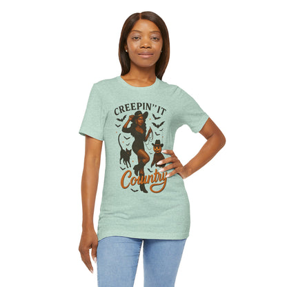 Creepin’ It Country Shirt – Spooky Cowgirl Pumpkin Western Halloween Tee