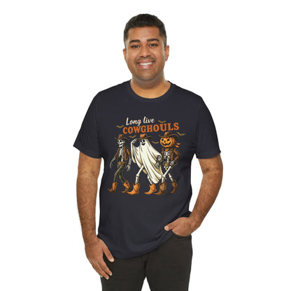 Long Live Cowghouls Shirt Western Halloween Skeleton Ghost Pumpkin Tee, Spooky Cowgirl Fall Outfit