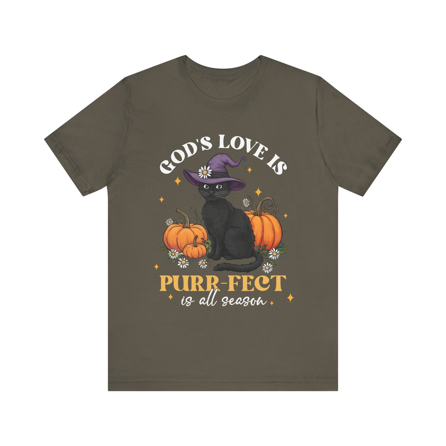 God’s Love Is Purr-fect Shirt – Cute Christian Black Cat Pumpkin Fall Faith Tee