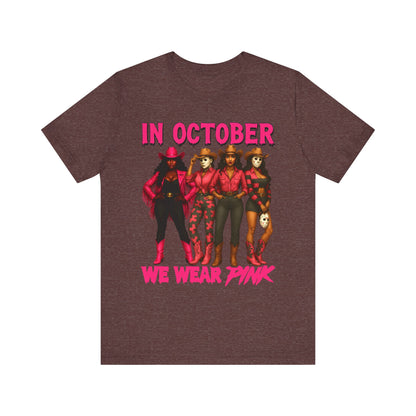 In October We Wear Pink Shirt – Western Cowgirl Squad Halloween Awareness Tee