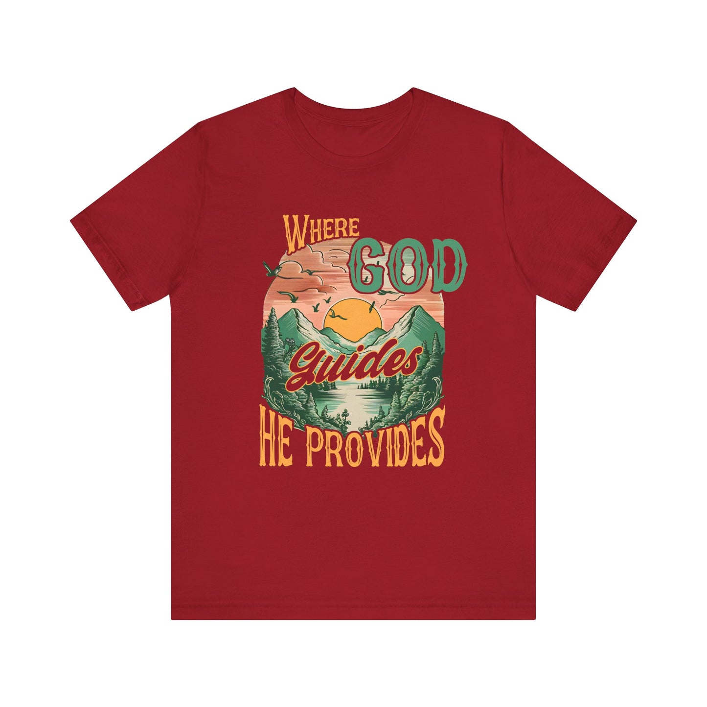 Where God Guides He Provides Shirt – Mountain Sunset Retro Christian Tee