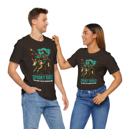 Spooky Rodeo Shirt Skeleton Cowboy Halloween Tee, Western Bull Rider Graphic for Fall