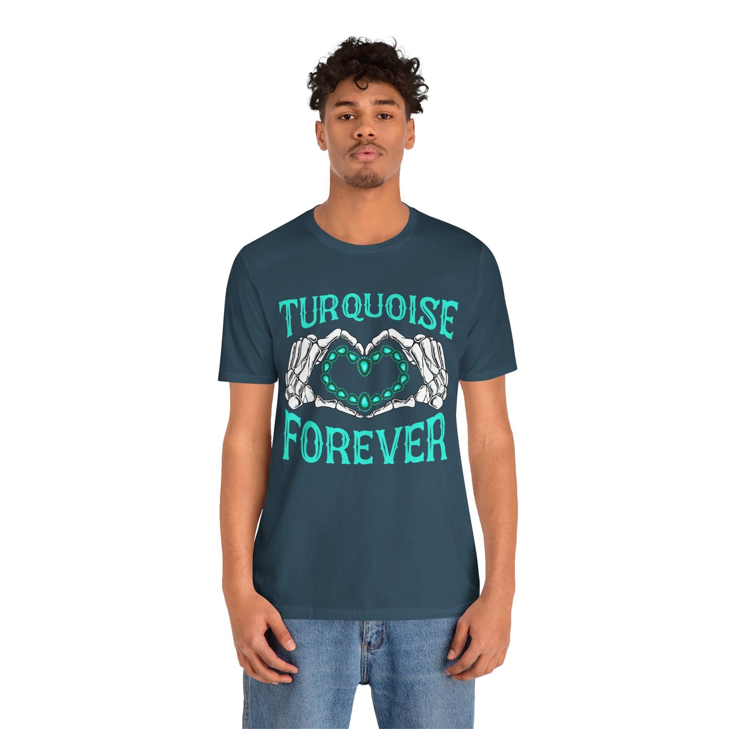 Western Turquoise Forever Shirt – Gemstone Skeleton Hand Heart Rodeo Tee