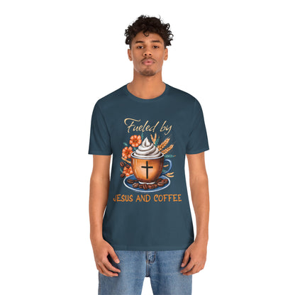 Fueled by Jesus & Coffee Shirt – Christian Faith God Cross Cup Tee