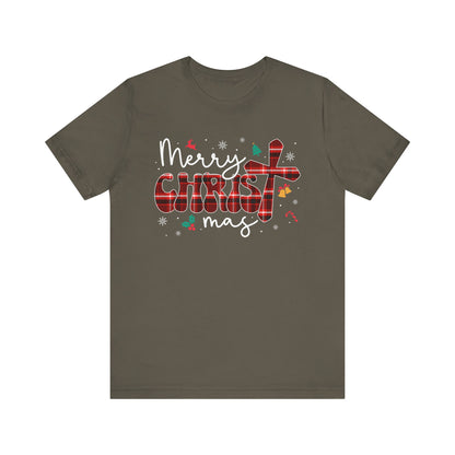 Merry Christmas Cross Shirt – Christian Buffalo Plaid Family Pajama Tee