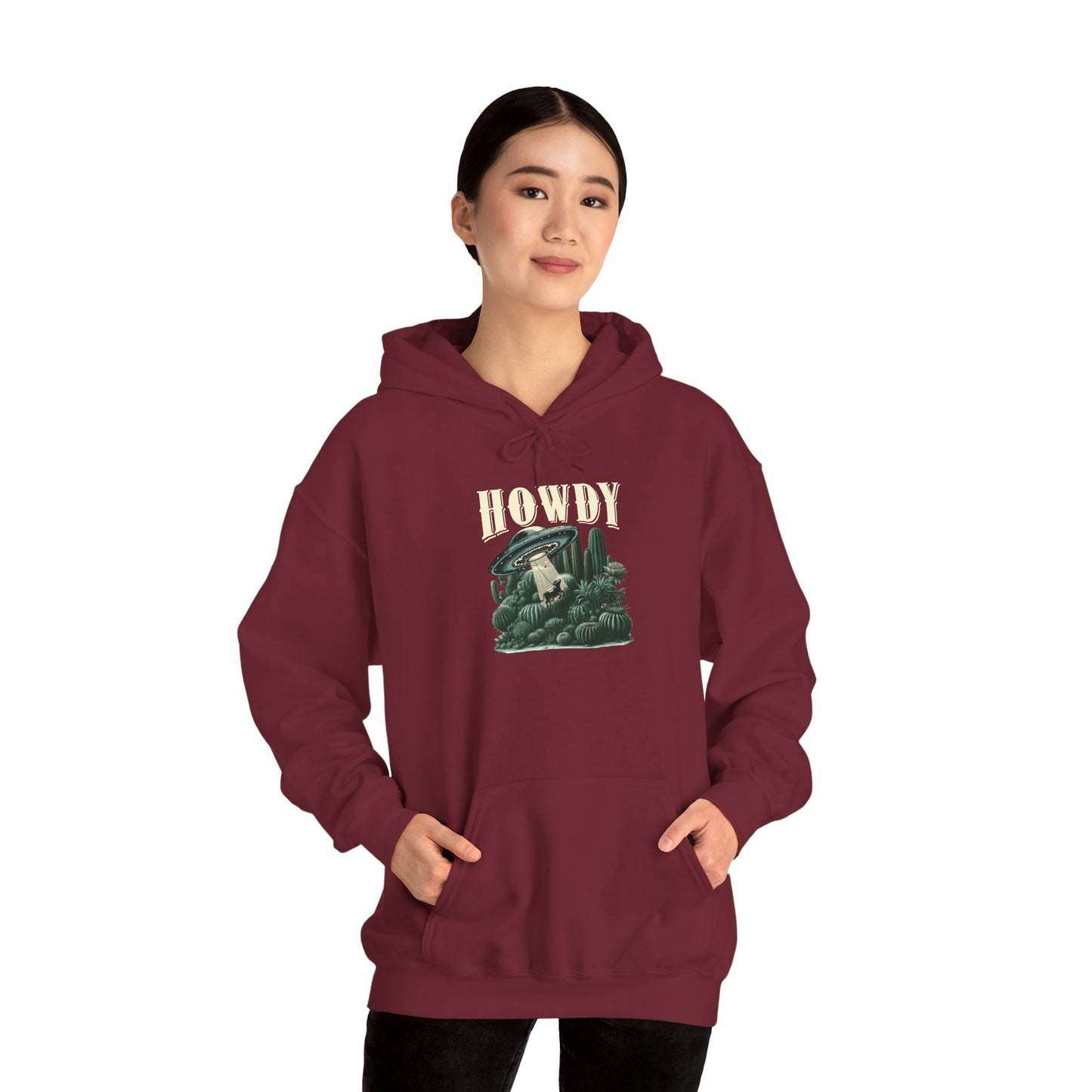 Howdy Cow Abduction Hoodie – Western UFO Rodeo Cactus Desert Texas Pullover