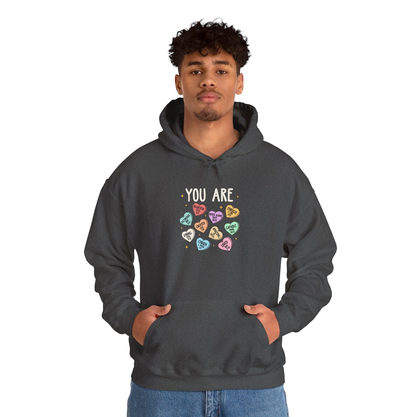 You Are Christian Hoodie – Bible Verse Conversation Heart Faith Pullover