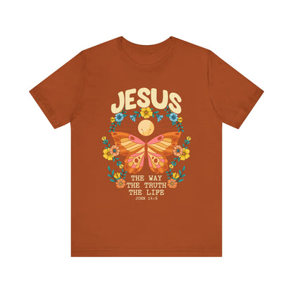 Jesus Butterfly Wildflower Shirt – John 14:6 Scripture Floral Christian Tee