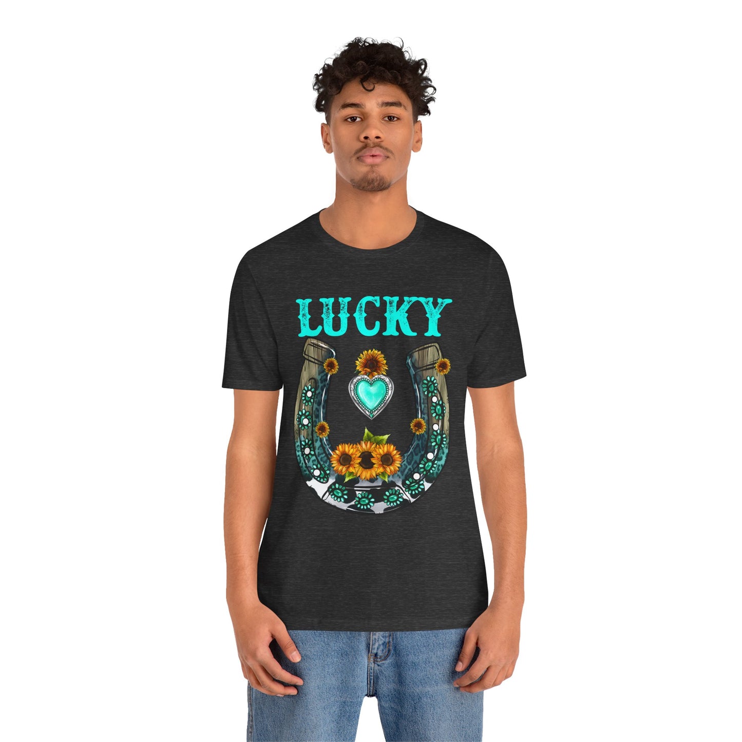 Horse Shoe Lucky Shirt – Western Turquoise Gemstone Texas Sunflowers Tee