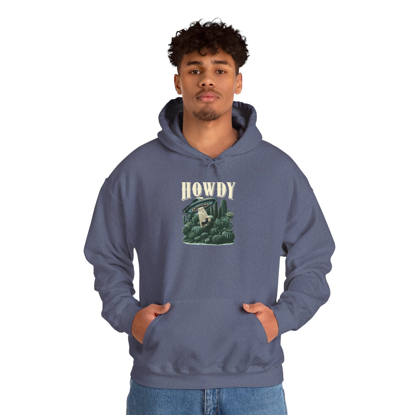 Howdy Cow Abduction Hoodie – Western UFO Rodeo Cactus Desert Texas Pullover