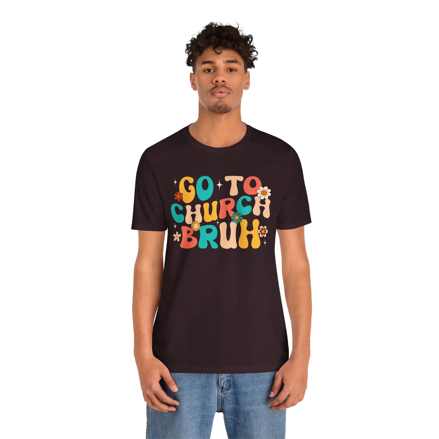 Go to Church Bruh Shirt – Funny Retro Groovy Christian Hippie Flower Faith Tee