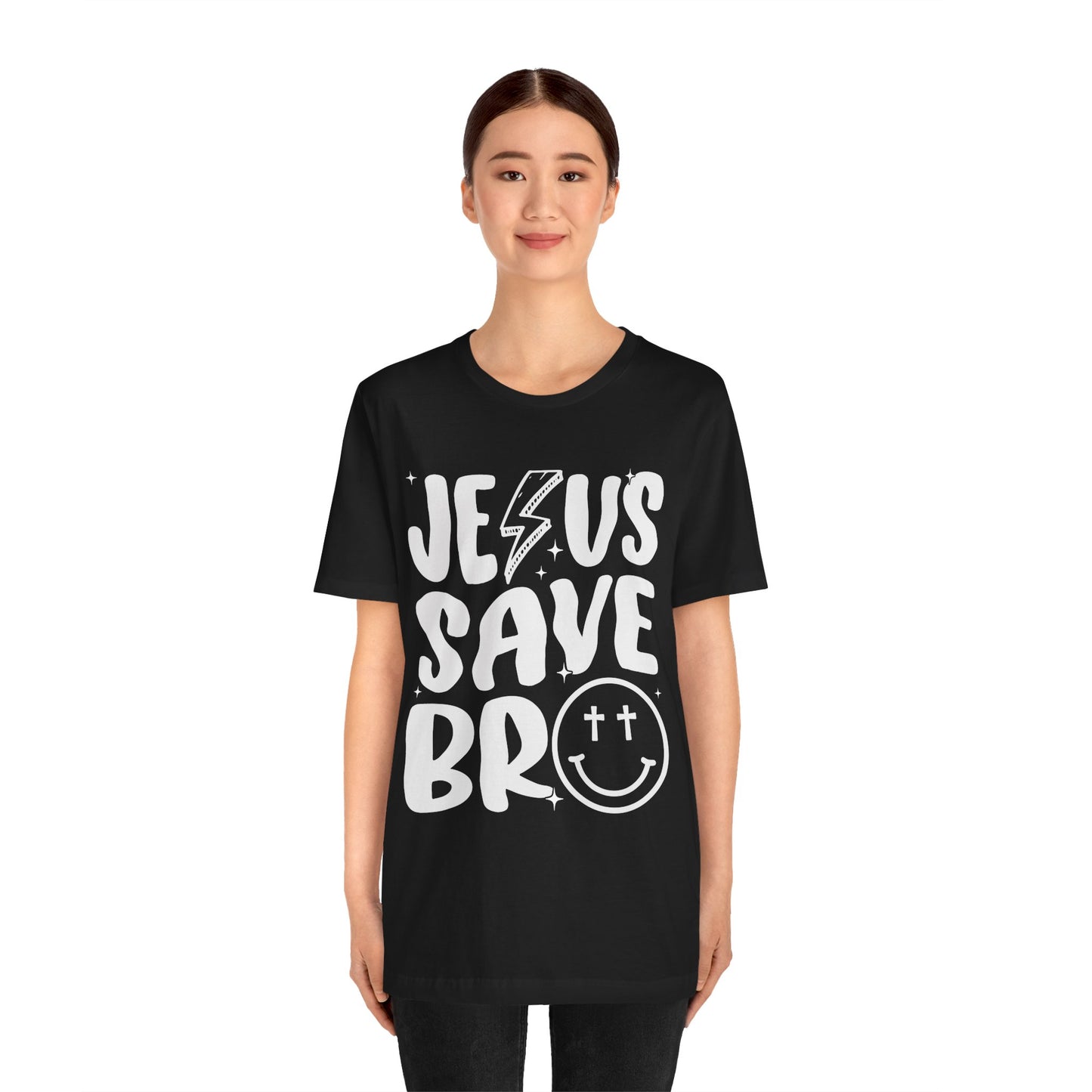 Jesus Saves Bro Shirt – Funny Retro Christian Cross Christmas Faith Tee