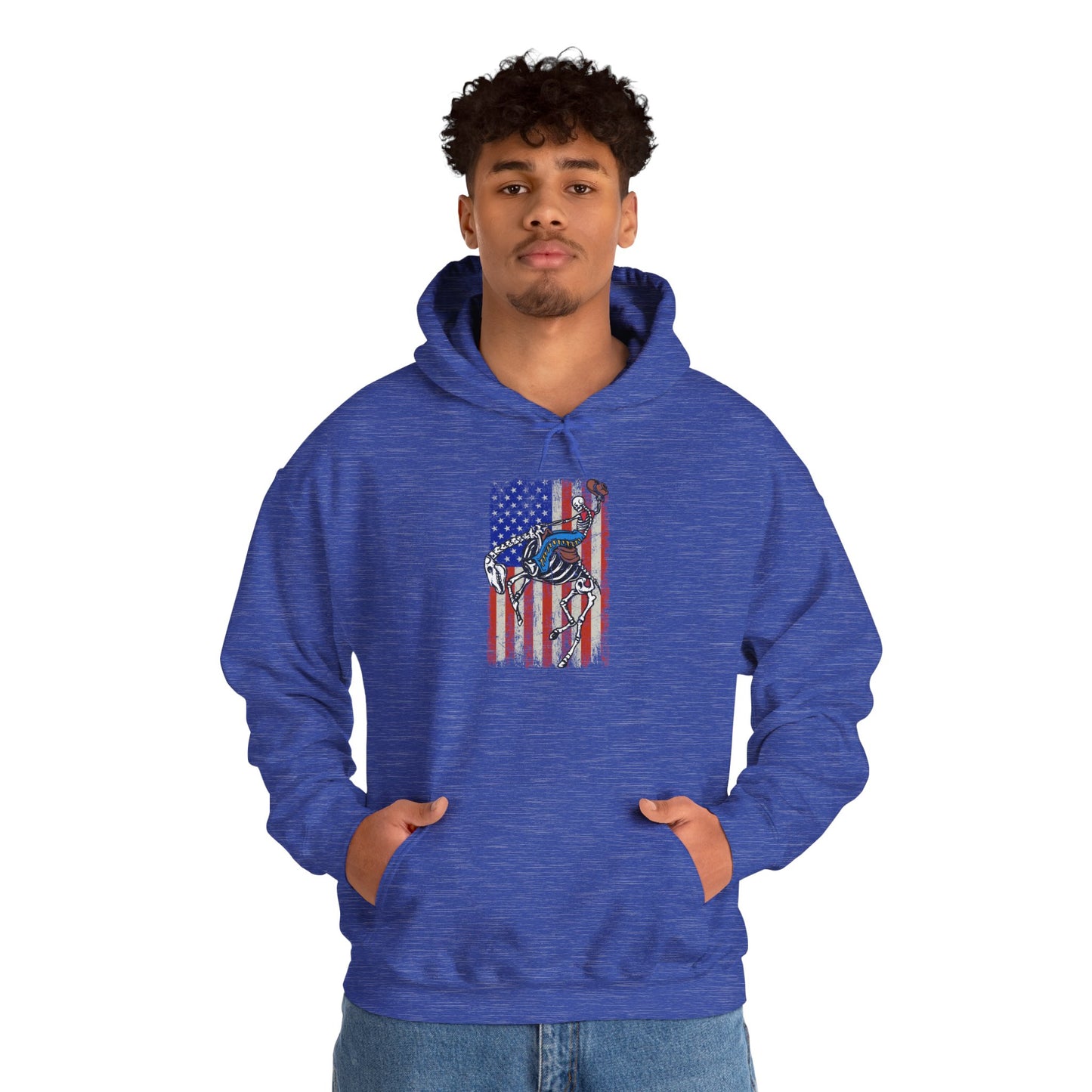 US Flag Skeleton Cowboy Hoodie – Western Horse Riding Rodeo Pullover
