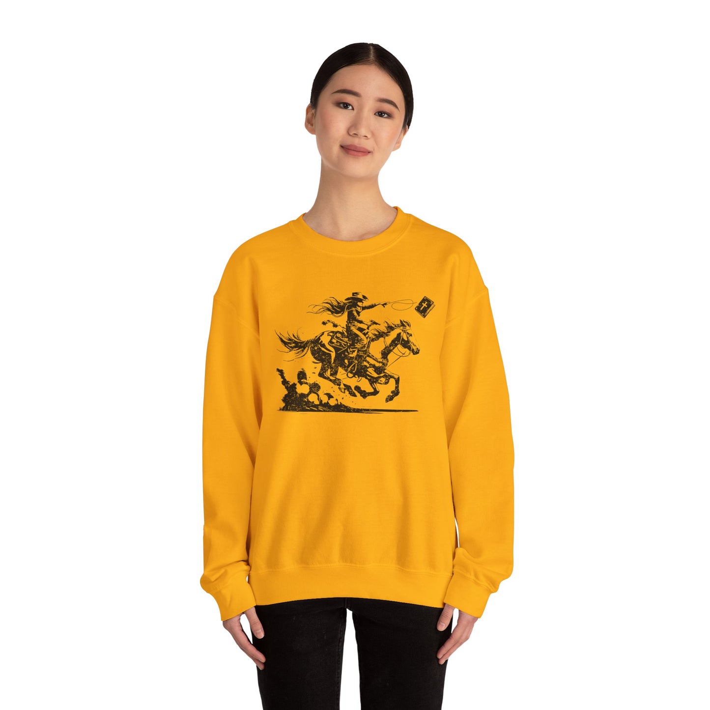Cowgirl Riding Horse Sweatshirt – Christian Scripture Western Rodeo Texas Pullover