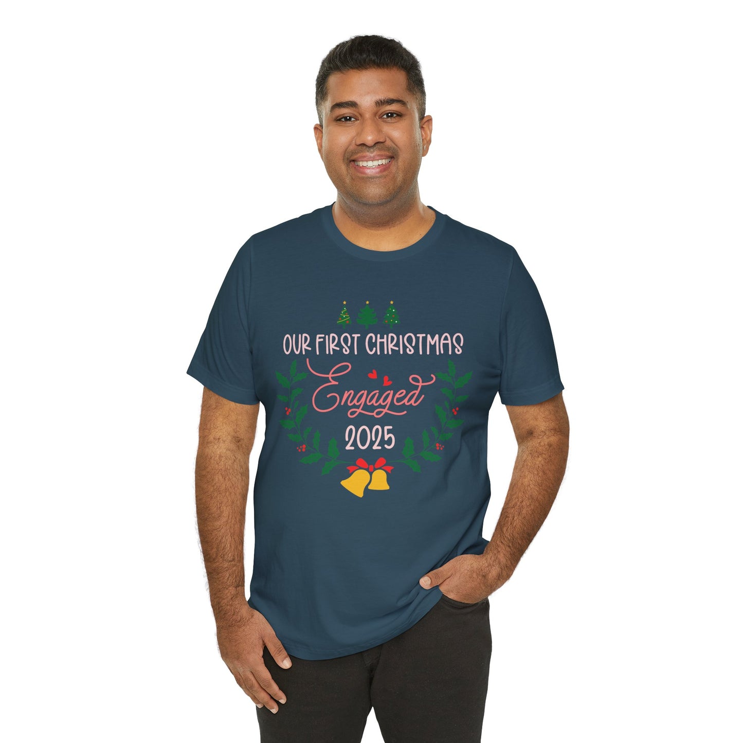 Our First Christmas Engaged 2025 Shirt – Holiday Couple Engagement Gift Tee