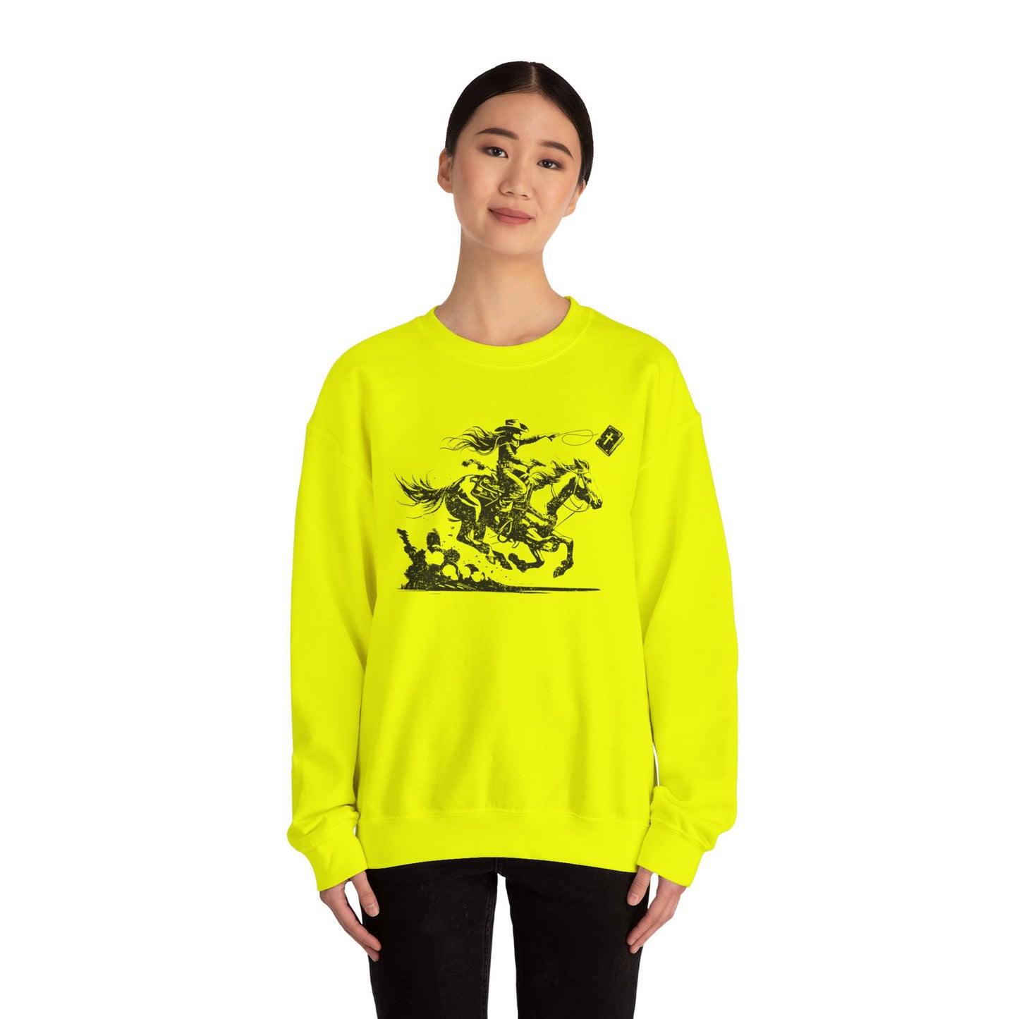 Cowgirl Riding Horse Sweatshirt – Christian Scripture Western Rodeo Texas Pullover