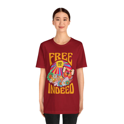 Free Indeed Shirt – Retro Flowers & Butterflies 80s John 8:36 Christian Tee