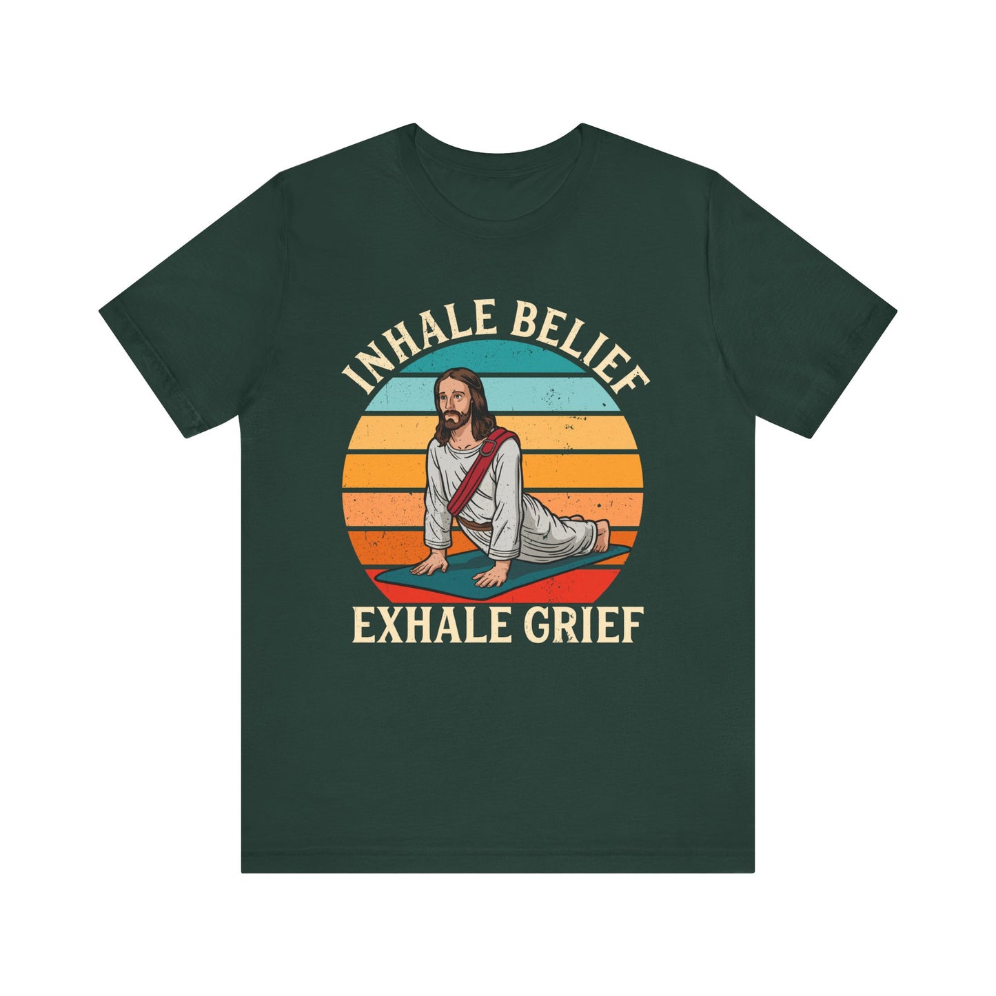 Jesus Inhale Belief Exhale Grief Shirt – Christian Yoga Retro Faith Wellness Tee