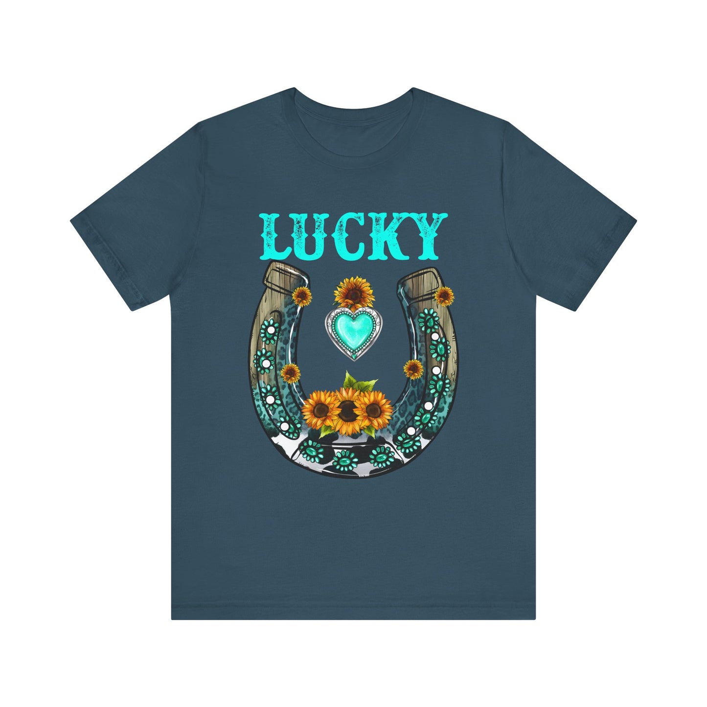 Horse Shoe Lucky Shirt – Western Turquoise Gemstone Texas Sunflowers Tee