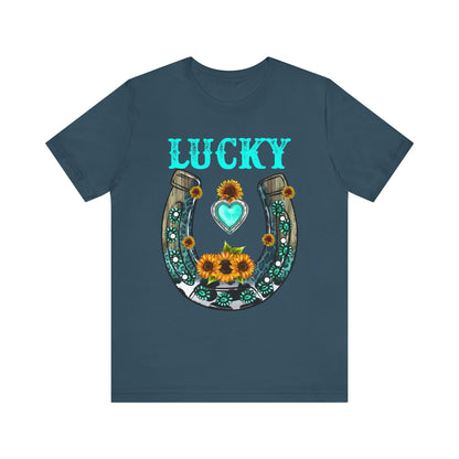 Horse Shoe Lucky Shirt – Western Turquoise Gemstone Texas Sunflowers Tee