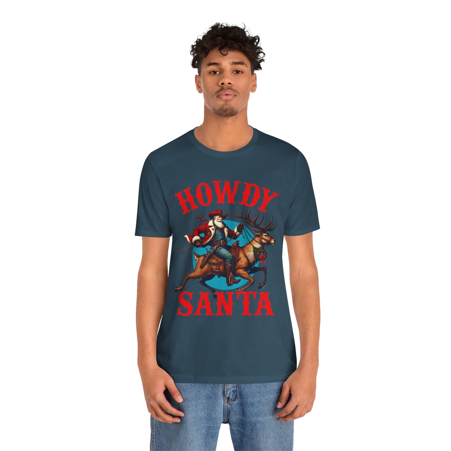 Howdy Santa Shirt – Funny Western Cowboy Riding Reindeer Christmas Rodeo Tee