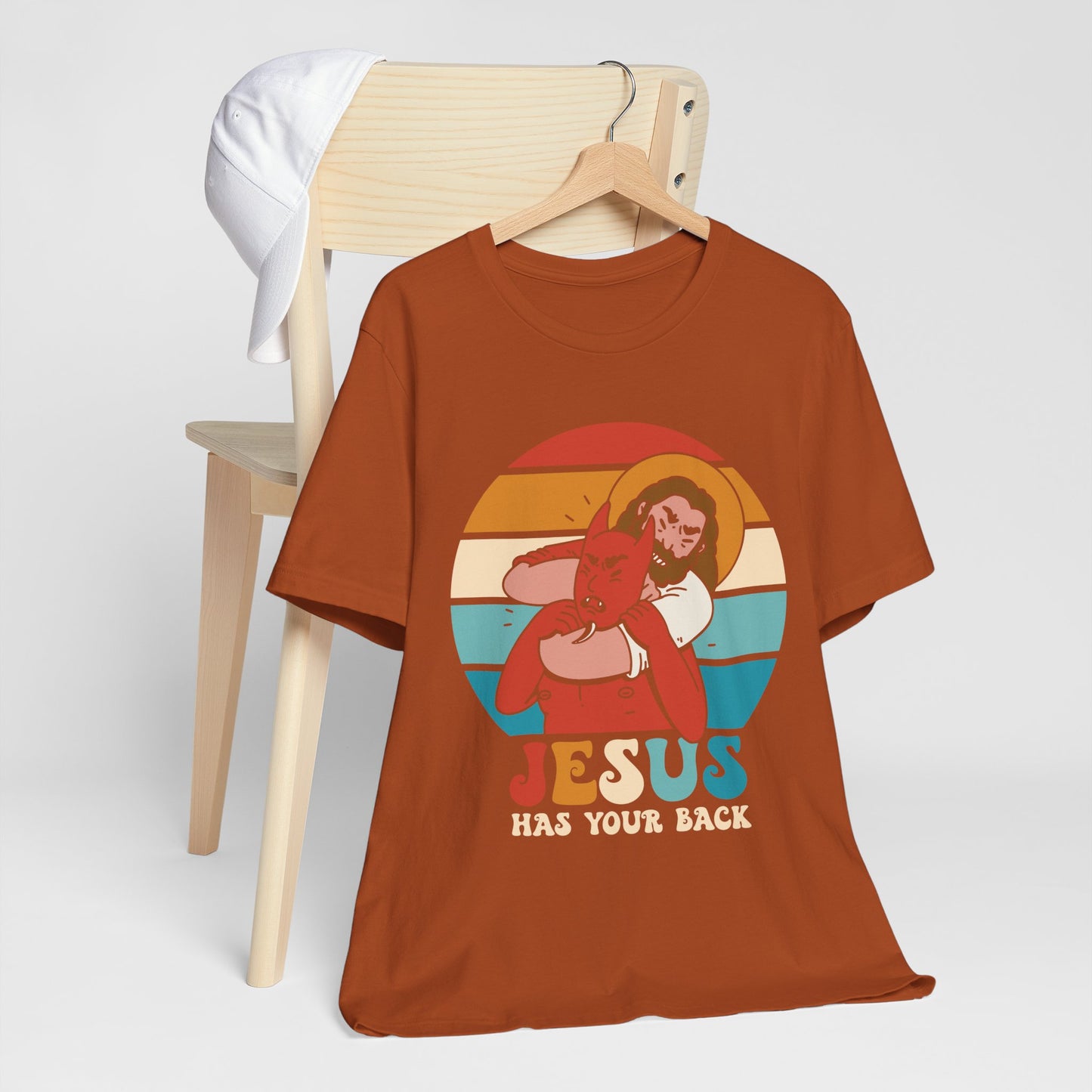 Hey Devil Jesus Has Your Back T-Shirt, Funny Christian Retro Halloween Tee