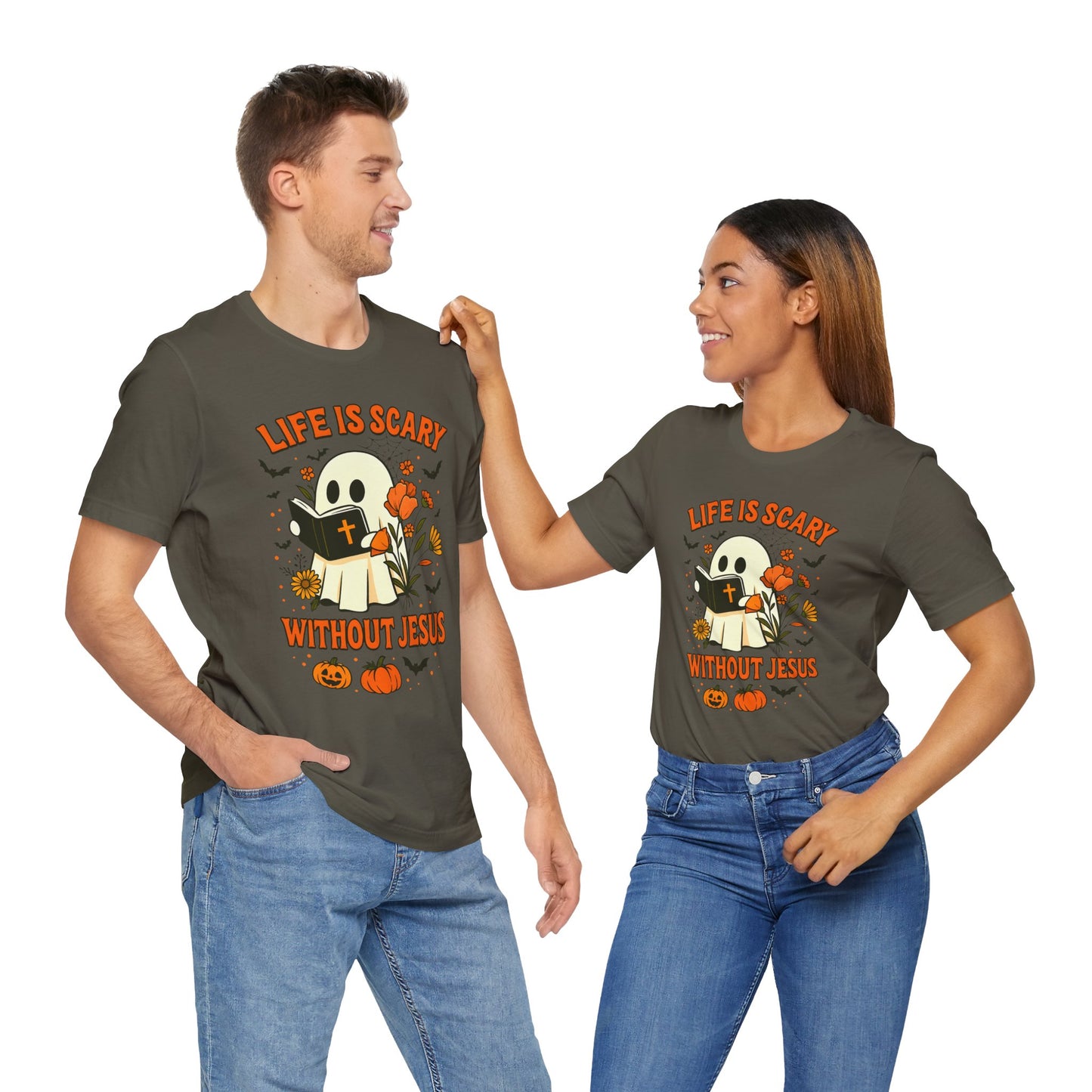 Life Is Scary Without Jesus Shirt – Cute Christian Ghost Halloween Tee